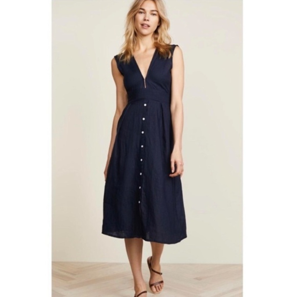 Faithfull the Brand Navy Backless Button-Front Midi Dress